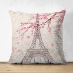 - Suet-K-77 - Realhomes Çift Taraflı Eyfel Kulesi Resimli Dijital Baskılı Dekoratif Süet Yastık Kırlent Kılıfı Realhomes