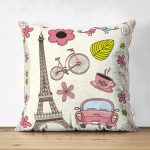 - Suet-K-78 - Realhomes Çift Taraflı Eyfel Kulesi Desenli Dijital Baskılı Dekoratif Süet Yastık Kırlent Kılıfı Realhomes