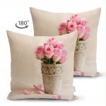 Çift Taraflı Çiçek Sepeti Desen Dijital Baskılı Süet Yastık Kırlent Kılıfı Realhomes