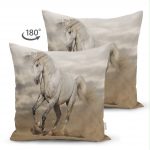 Çift Taraflı Modern At Desenli Dijital Baskılı Süet Yastık Kırlent Kılıfı Realhomes