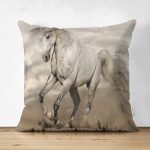 Çift Taraflı Modern At Desenli Dijital Baskılı Süet Yastık Kırlent Kılıfı Realhomes