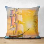 - Suet-K-822 - Realhomes Çift Taraflı Modern Gemi Desen Dijital Baskılı Süet Yastık Kırlent Kılıfı Realhomes