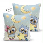 - Suet-K-825-1 - Realhomes Çift Taraflı Başkuş Desen Dijital Baskılı Süet Yastık Kırlent Kılıfı Realhomes