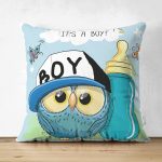 Çift Taraflı Modern Baykuş Desen Dijital Baskılı Süet Yastık Kırlent Kılıfı Realhomes