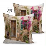 - Suet-K-836-1 - Realhomes  Çift Taraflı Çiçek Penceresi Desen Dijital Baskılı Süet Yastık Kırlent Kılıfı Realhomes