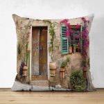 - Suet-K-836 - Realhomes  Çift Taraflı Çiçek Penceresi Desen Dijital Baskılı Süet Yastık Kırlent Kılıfı Realhomes