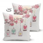 Çift Taraflı Baykuş Desenli Dijital Baskılı Dekoratif Süet Yastık Kırlent Kılıfı Realhomes