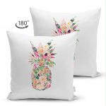 - Suet-K-863-1 - Realhomes  Çift Taraflı Modern Ananas Desen Dijital Baskılı Süet Yastık Kırlent Kılıfı Realhomes