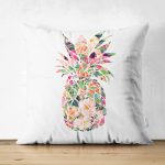 - Suet-K-863 - Realhomes  Çift Taraflı Modern Ananas Desen Dijital Baskılı Süet Yastık Kırlent Kılıfı Realhomes