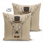 - Suet-K-87-1 - Realhomes  Çift Taraflı Geyik Desenli Dijital Baskılı Dekoratif Süet Yastık Kırlent Kılıfı Realhomes