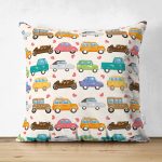 - Suet-K-880 - Realhomes Çift Taraflı Modern Araba Desenli Dijital Baskılı Süet Yastık Kırlent Kılıfı Realhomes