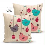 - Suet-K-883-1 - Realhomes Çift Taraflı Modern Kuş Desenli Dijital Baskılı Süet Yastık Kırlent Kılıfı Realhomes