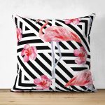 - Suet-K-898 - Realhomes Çift Taraflı Flamingo Desenli Dijital Baskılı Süet Yastık Kırlent Kılıfı Realhomes