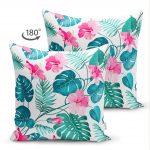 - Suet-K-901-1 - Realhomes  Çift Taraflı Modern Yaprak Desenli Dijital Baskılı Süet Yastık Kırlent Kılıfı Realhomes