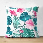 - Suet-K-901 - Realhomes  Çift Taraflı Modern Yaprak Desenli Dijital Baskılı Süet Yastık Kırlent Kılıfı Realhomes