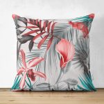 - Suet-K-913 - Realhomes Çift Taraflı Yaprak Desenli Dijital Baskılı Süet Yastık Kırlent Kılıfı Realhomes