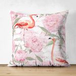 - Suet-K-918 - Realhomes Çift Taraflı Flamingo Desenli Dijital Baskılı Süet Yastık Kırlent Kılıfı Realhomes