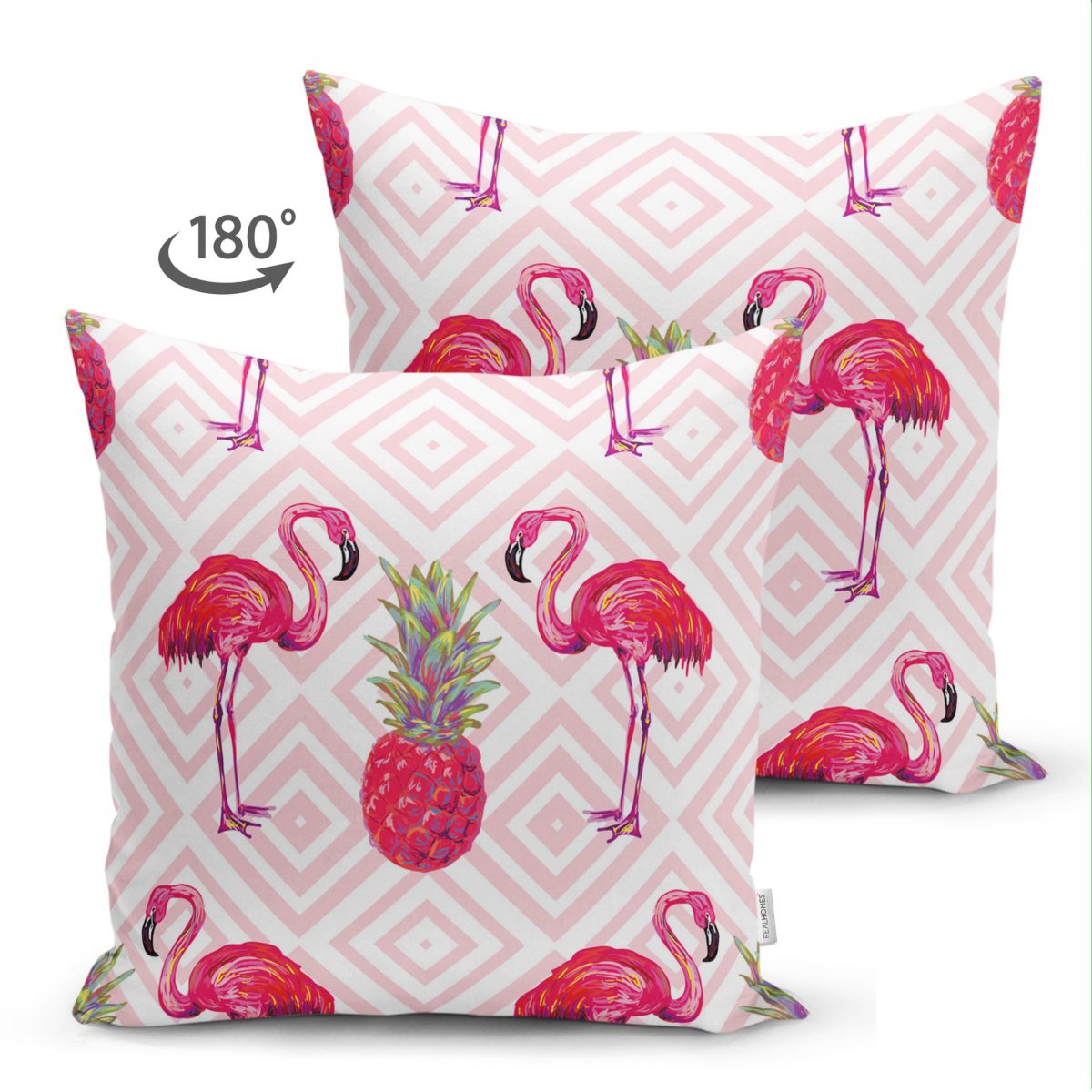 Çift Taraflı Flamingo Desenli Dijital Baskılı Süet Yastık Kırlent Kılıfı Realhomes