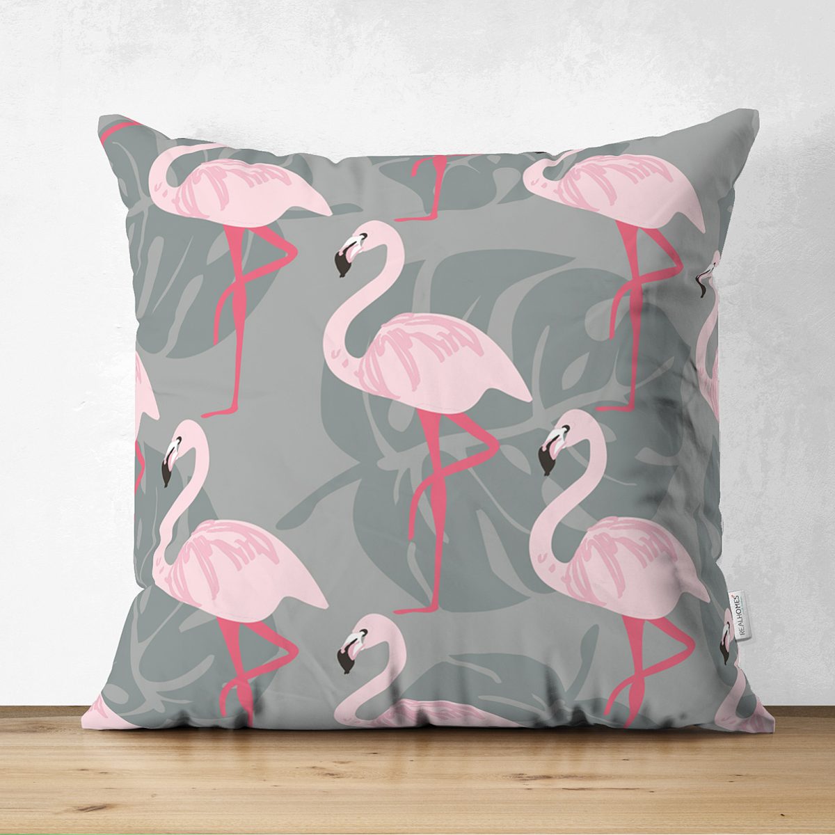 Çift Taraflı Flamingo Desenli Dijital Baskılı Süet Yastık Kırlent Kılıfı Realhomes