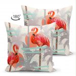 Çift Taraflı Flamingo Desenli Dijital Baskılı Süet Yastık Kırlent Kılıfı Realhomes