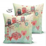 - Suet-K-94-1 - Realhomes Çift Taraflı Baykuş Resimli Dijital Baskılı Dekoratif Süet Yastık Kırlent Kılıfı Realhomes