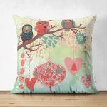 - Suet-K-94 - Realhomes Çift Taraflı Baykuş Resimli Dijital Baskılı Dekoratif Süet Yastık Kırlent Kılıfı Realhomes