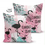 - Suet-K-942-1 - Realhomes Çift Taraflı Flamingo Desenli Dijital Baskılı Süet Yastık Kırlent Kılıfı Realhomes