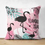 - Suet-K-942 - Realhomes Çift Taraflı Flamingo Desenli Dijital Baskılı Süet Yastık Kırlent Kılıfı Realhomes