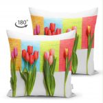 - Suet-K-963-1 - Realhomes Çift Taraflı Lale Desenli Dijital Baskılı Dekoratif Süet Yastık Kırlent Kılıfı Realhomes