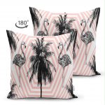 - Suet-K-969-1 - Realhomes  Çift Taraflı Flamingo Desenli Dijital Baskılı Dekoratif Süet Yastık Kırlent Kılıfı Realhomes