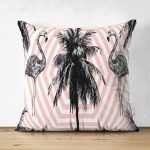 - Suet-K-969 - Realhomes  Çift Taraflı Flamingo Desenli Dijital Baskılı Dekoratif Süet Yastık Kırlent Kılıfı Realhomes