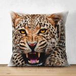 - Suet-K-97 - Realhomes  Çift Taraflı Leopar Resimli Dijital Baskılı Dekoratif Süet Yastık Kırlent Kılıfı Realhomes