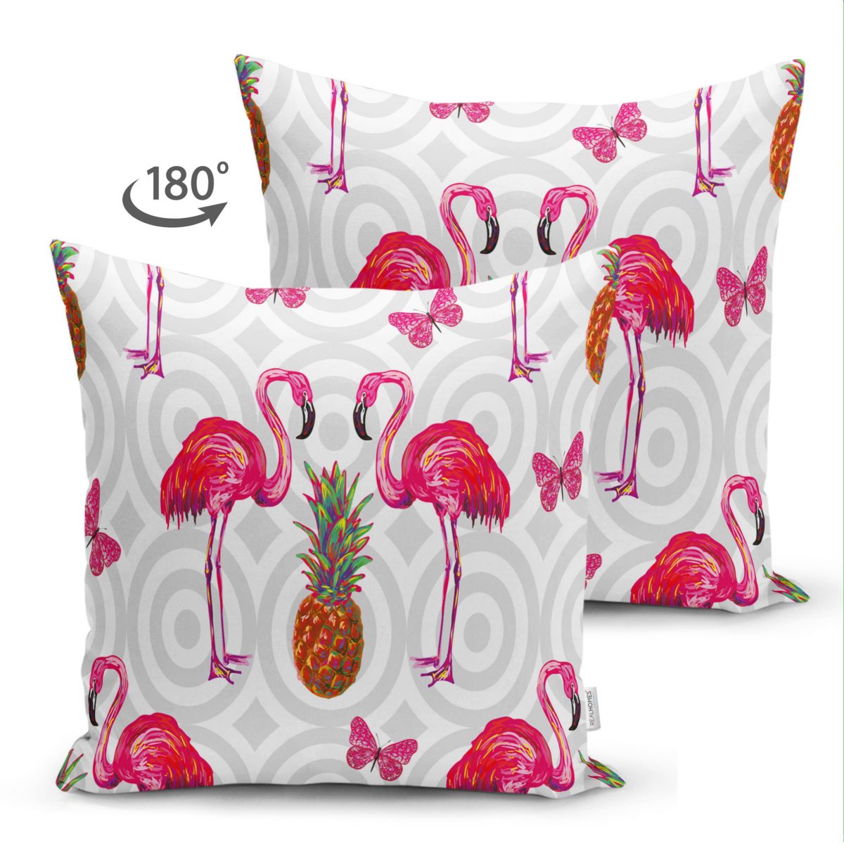 Çift Taraflı Flamingo Desenli Dijital Baskılı Dekoratif Süet Yastık Kırlent Kılıfı Realhomes