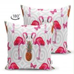 - Suet-K-988-1 - Realhomes  Çift Taraflı Flamingo Desenli Dijital Baskılı Dekoratif Süet Yastık Kırlent Kılıfı Realhomes
