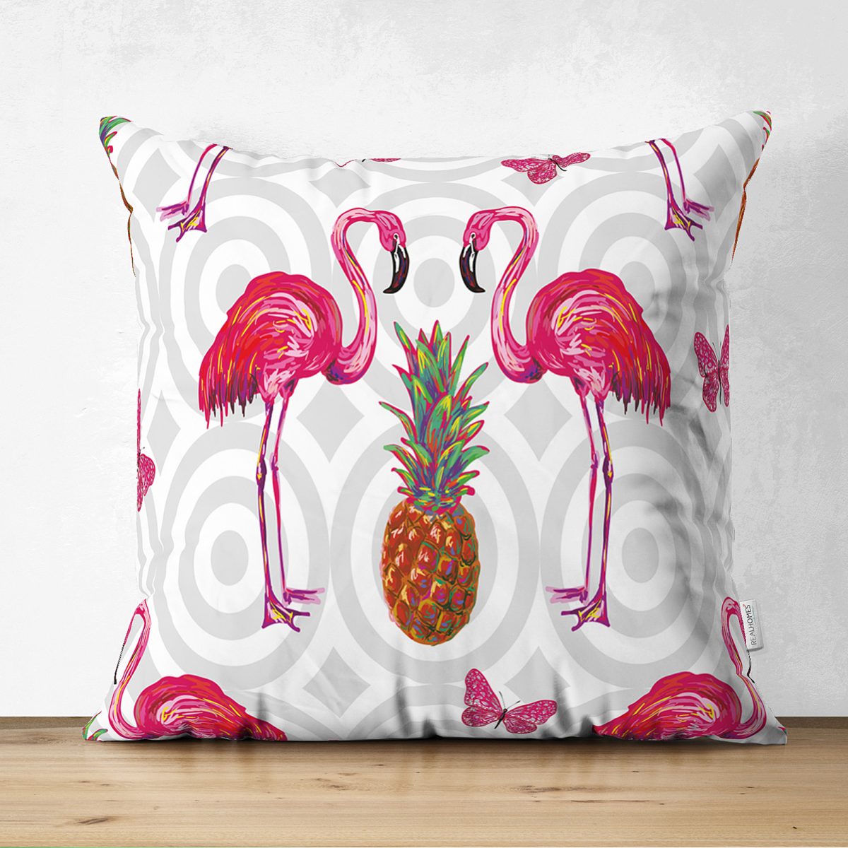 Çift Taraflı Flamingo Desenli Dijital Baskılı Dekoratif Süet Yastık Kırlent Kılıfı Realhomes