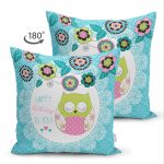 - Suet-K-99-1 - Realhomes Çift Taraflı Baykuş Desenli Dijital Baskılı Dekoratif Süet Yastık Kırlent Kılıfı Realhomes