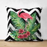 - Suet-K-cokzigfla - Realhomes  Çift Taraflı Zigzag Zeminde Flamingo ve Yapraklar Tasarımlı Modern Süet Yastık Kırlent Kılıfı Realhomes