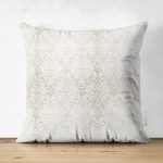 Çift Taraflı Krem Renkli Damask Motifleri Tasarımlı Süet Yastık Kırlent Kılıfı Realhomes