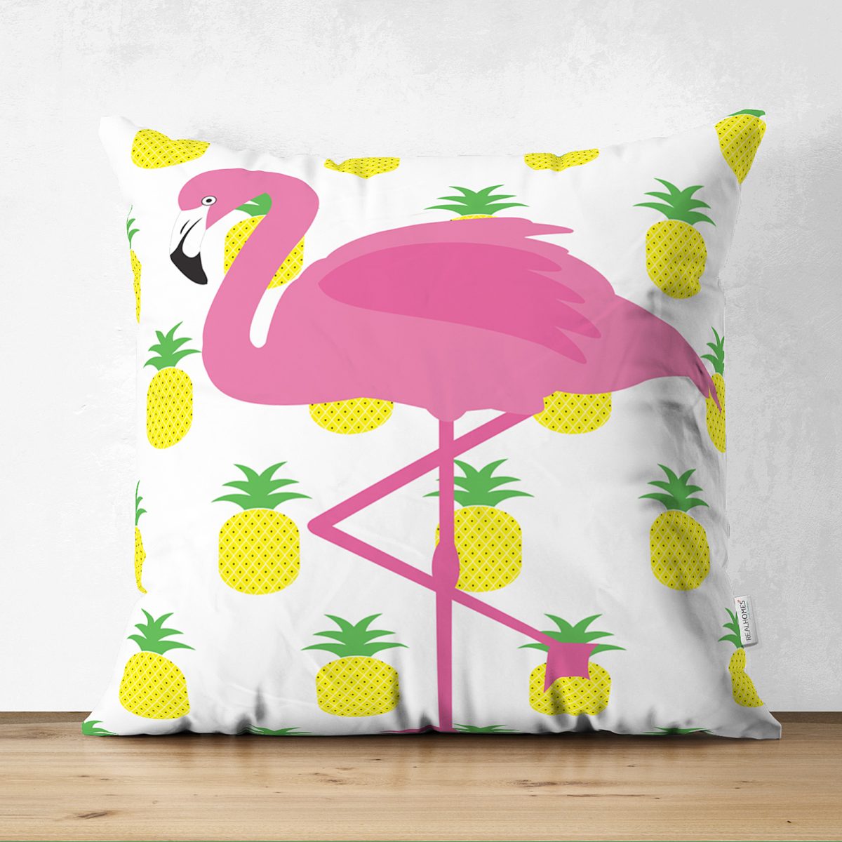 Ananaslar ve Flamingo Tasarımlı Çift Taraflı Dijital Baskılı Modern Süet Yastık Kırlent Kılıfı Realhomes