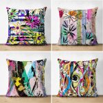 - Suet-K4luset108-Gorsel1 - Realhomes  Sulu Boya Fırça Darbeli Geometrik Desenli Çift Taraflı 4'Lü Süet Kırlent Kılıf Seti Realhomes