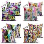 - Suet-K4luset108-Gorsel2 - Realhomes  Sulu Boya Fırça Darbeli Geometrik Desenli Çift Taraflı 4'Lü Süet Kırlent Kılıf Seti Realhomes