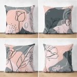 - Suet-K4luset114-Gorsel1 - Realhomes  Çift Taraflı Pembe Zeminde Gül Ve Yaprak Desenli 4'Lü Süet Kırlent Kılıf Seti Realhomes