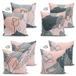 - Suet-K4luset114-Gorsel2 - Realhomes  Çift Taraflı Pembe Zeminde Gül Ve Yaprak Desenli 4'Lü Süet Kırlent Kılıf Seti Realhomes