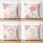 - Suet-K4luset117-Gorsel1 - Realhomes Pembe Zemin Üzerinde Çiçek Motifli Dekoratif Çift Taraflı 4'Lü Süet Kırlent Kılıf Seti Realhomes