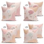 - Suet-K4luset117-Gorsel2 - Realhomes Pembe Zemin Üzerinde Çiçek Motifli Dekoratif Çift Taraflı 4'Lü Süet Kırlent Kılıf Seti Realhomes