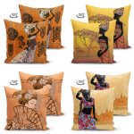 - Suet-K4luset122-Gorsel2 - Realhomes Çift Taraflı Etnik Afrika Women Desenli 4'Lü Süet Kırlent Kılıf Seti Realhomes