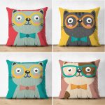 - Suet-K4luset141-Gorsel1 - Realhomes  Çift Taraflı Renkli Sevimli Kedicik Baskılı 4'Lü Süet Kırlent Kılıf Seti Realhomes