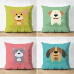 - Suet-K4luset143-Gorsel1 - Realhomes Çift Taraflı Sevimli Köpekcikler 4'Lü Süet Kırlent Kılıf Seti Realhomes