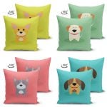 - Suet-K4luset143-Gorsel2 - Realhomes Çift Taraflı Sevimli Köpekcikler 4'Lü Süet Kırlent Kılıf Seti Realhomes