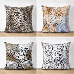 Çift Taraflı Leopar Tasarımlı 4'Lü Süet Kırlent Kılıf Seti Realhomes